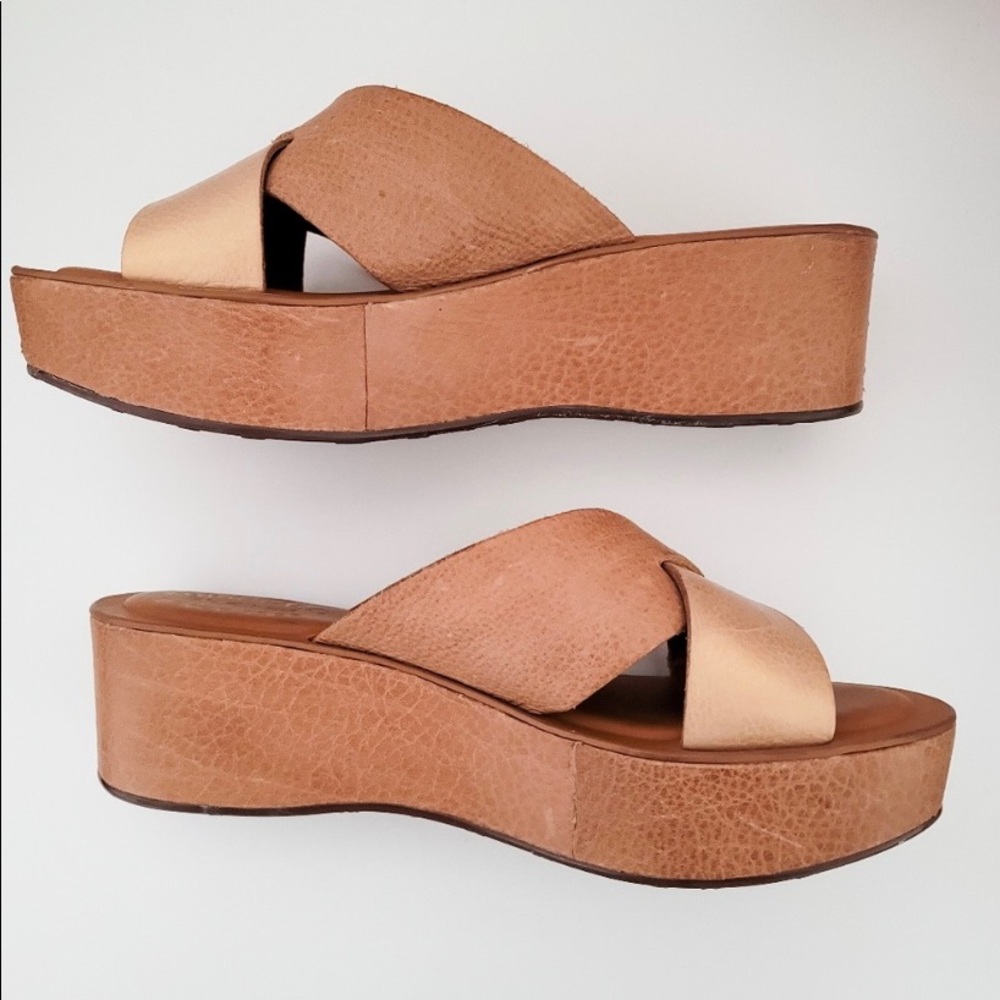 Kork-ease Sabrina Gold & Tan Platform Slide Sandal